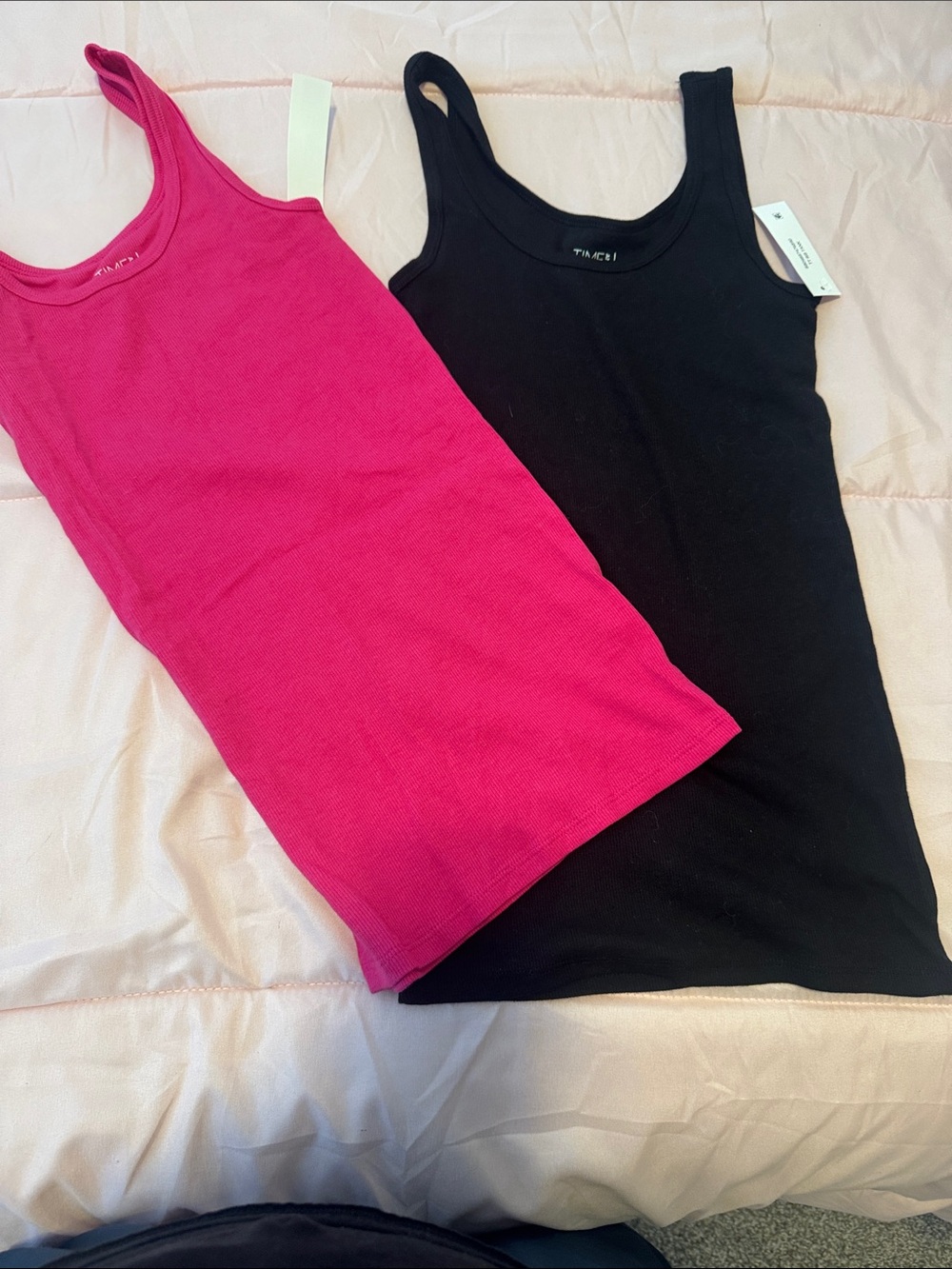 Pink & Black Ribbed Tank Tops